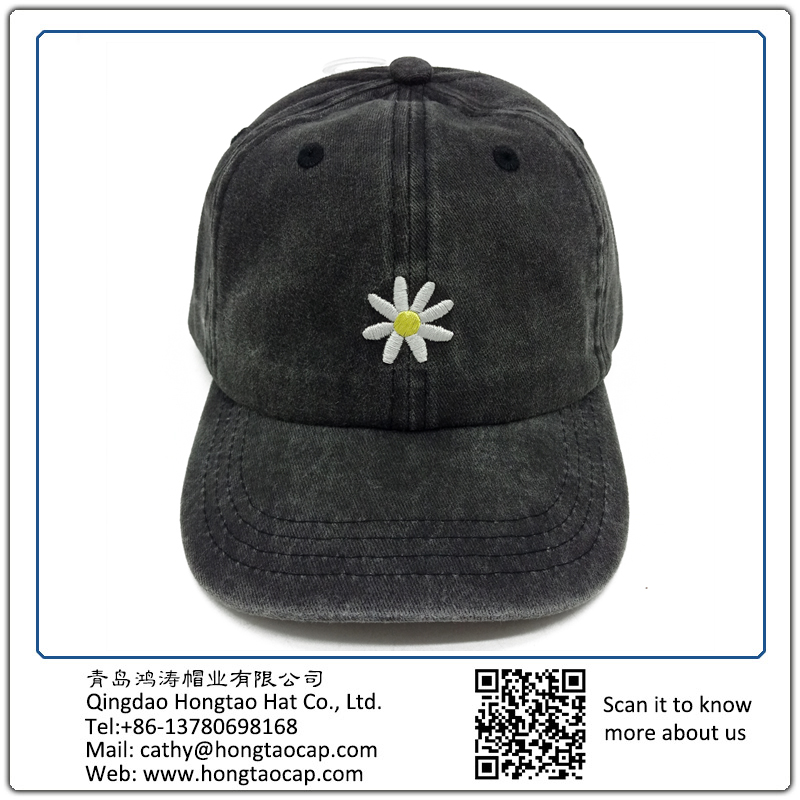 Children's washed hat embroidered with cotton paint twill